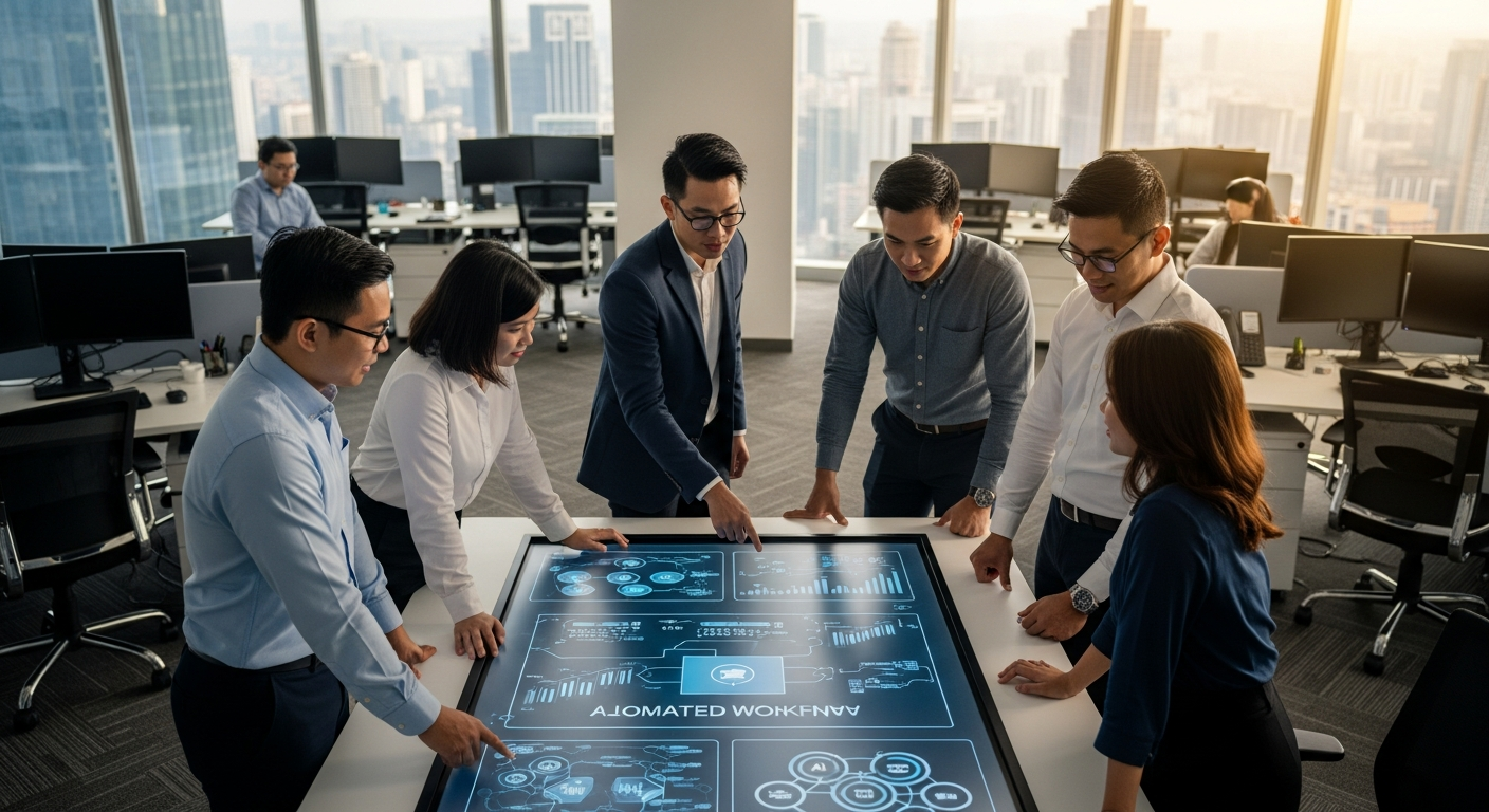 AI process automation workflow in a modern Malaysian business office