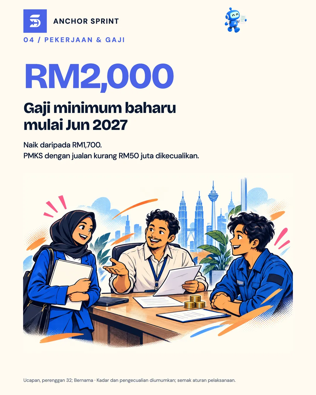 Slaid 5: Gaji minimum naik kepada RM2,000 mulai Jun 2027, dan PMKS dengan jualan kurang RM50 juta dikecualikan