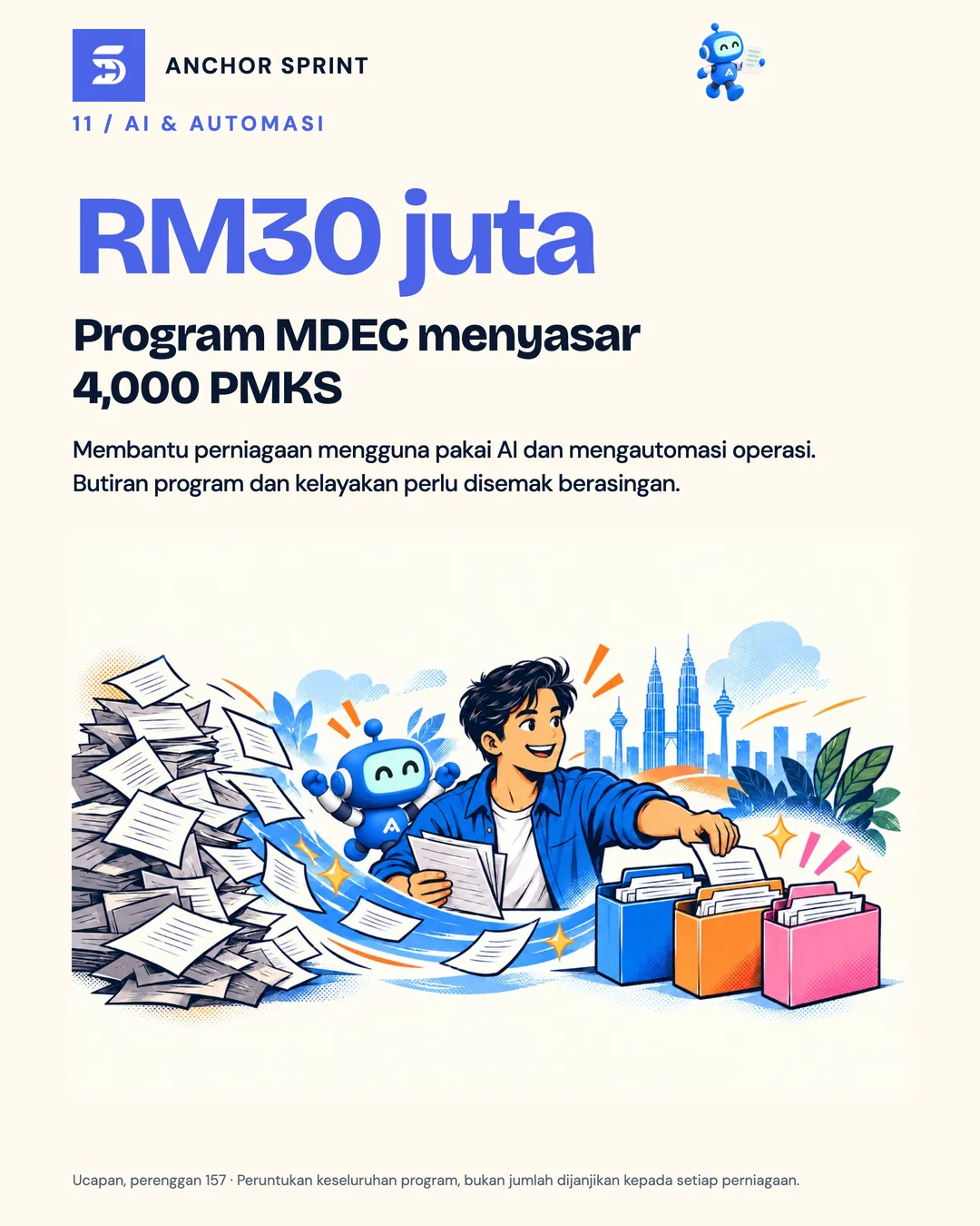 Slaid 12: Program MDEC bernilai RM30 juta menyasarkan 4,000 PMKS untuk mengguna pakai AI dan automasi