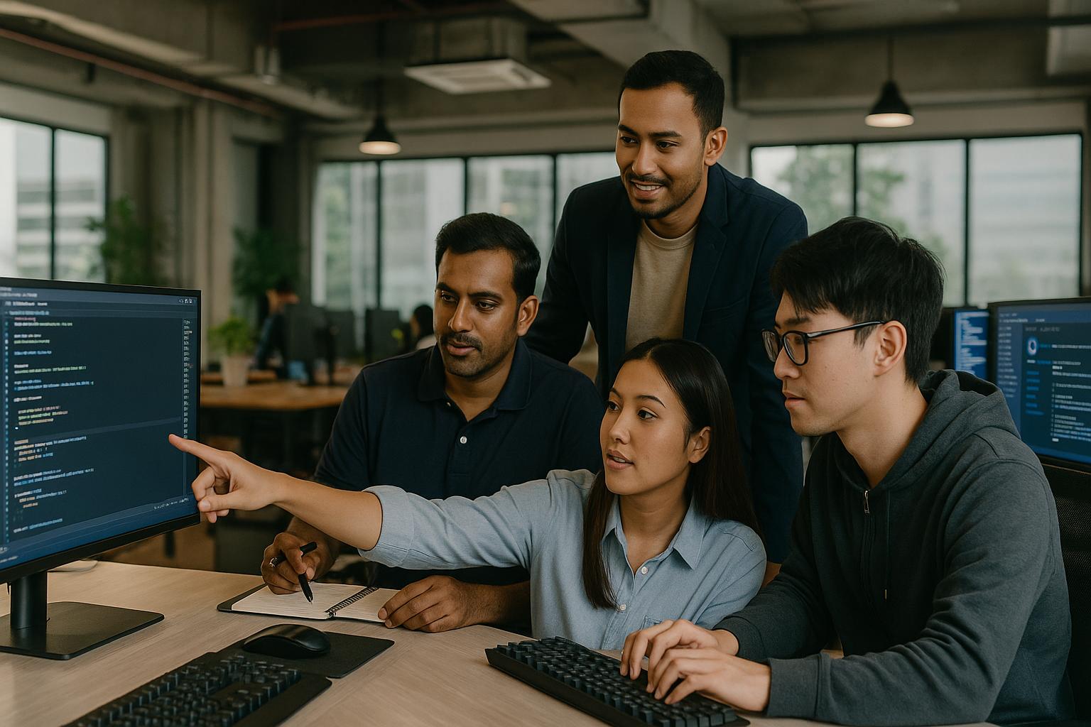 Software development team collaborating on projects